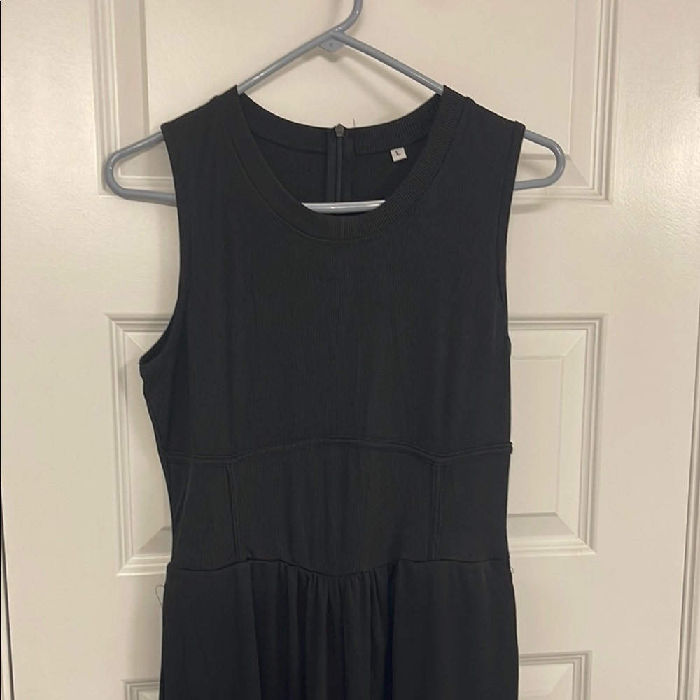 Elegant Black plain pocket zipper round neck Sleeveless jumpsuit
